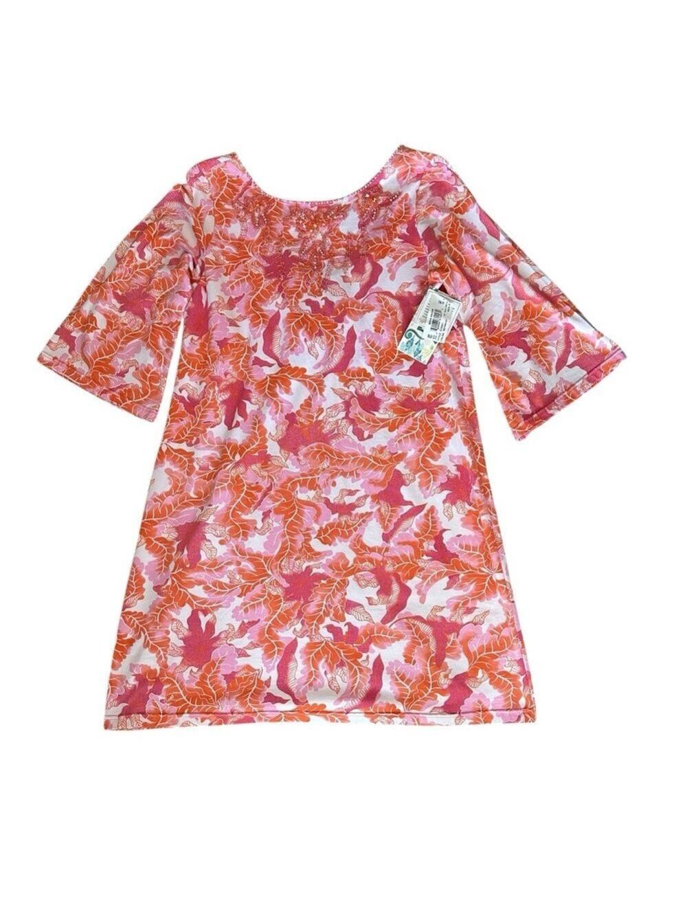 Faith Beaded Multicolor Floral Women’s Knee Length Bell Sleeve Dress Size XL